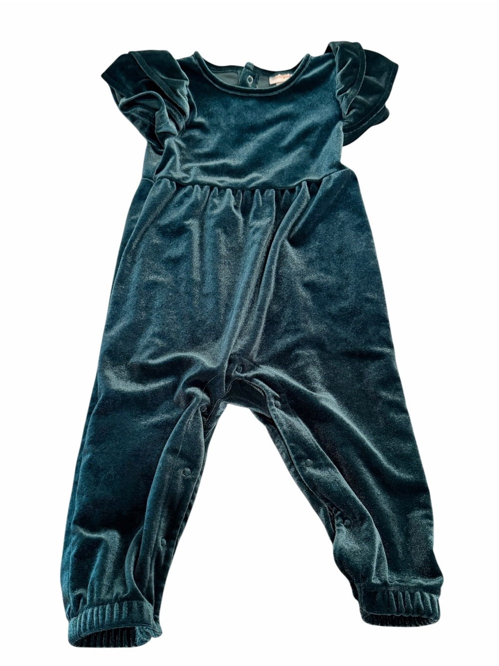 Cat & Jack Baby Green Velour Ruffle Romper Jumpsuit 12M Holiday